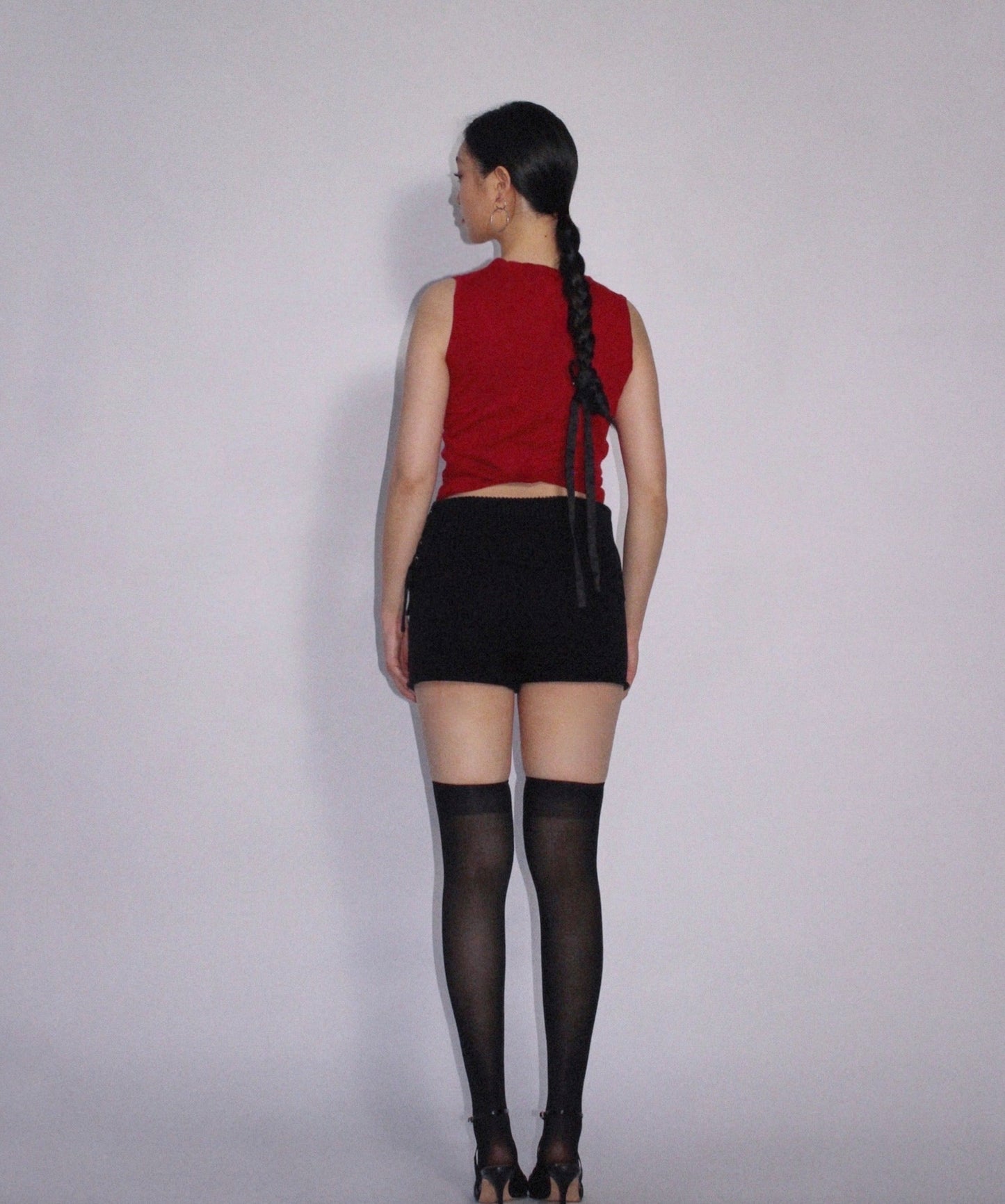 Cordelia Knit Shorts with Corset Detail - LUNA BLACK