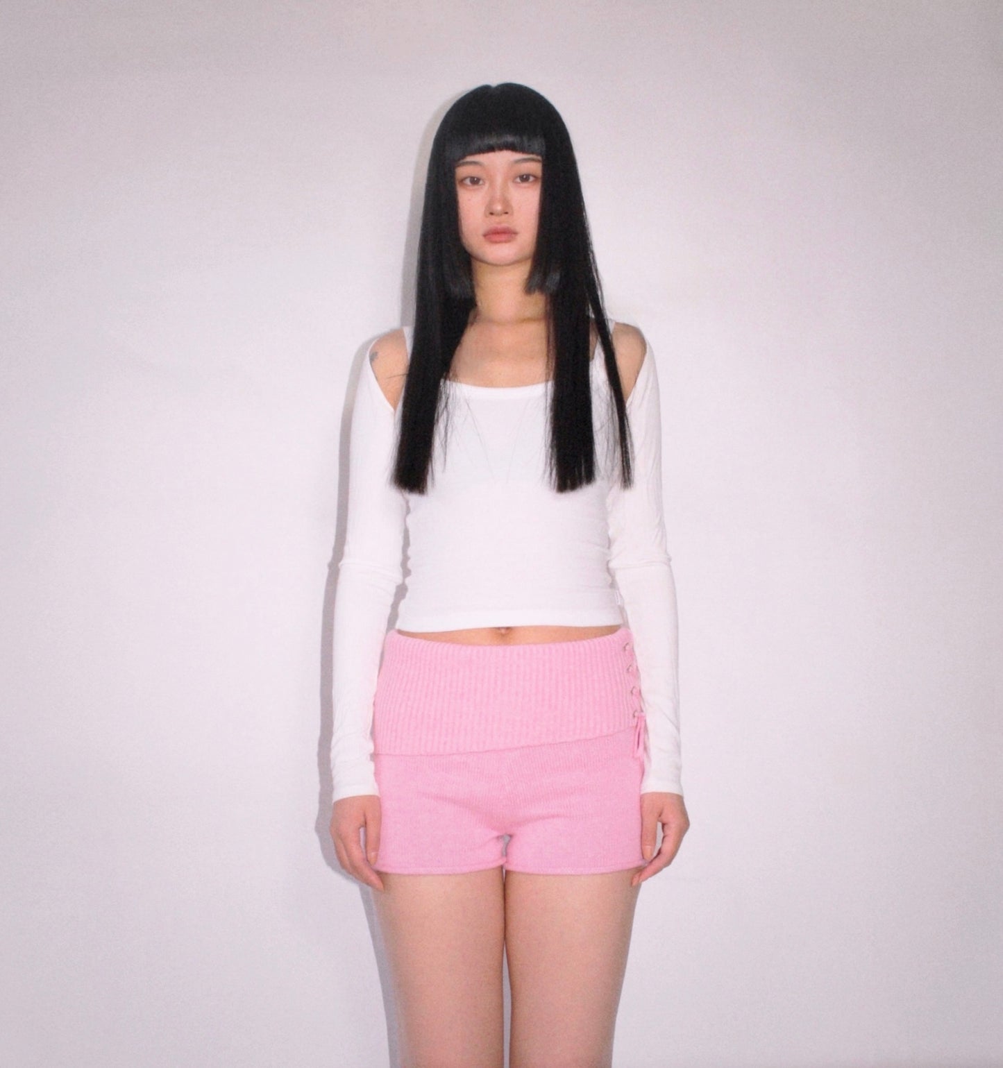 Cordelia Knit Shorts with Corset Detail - FONDANT PINK