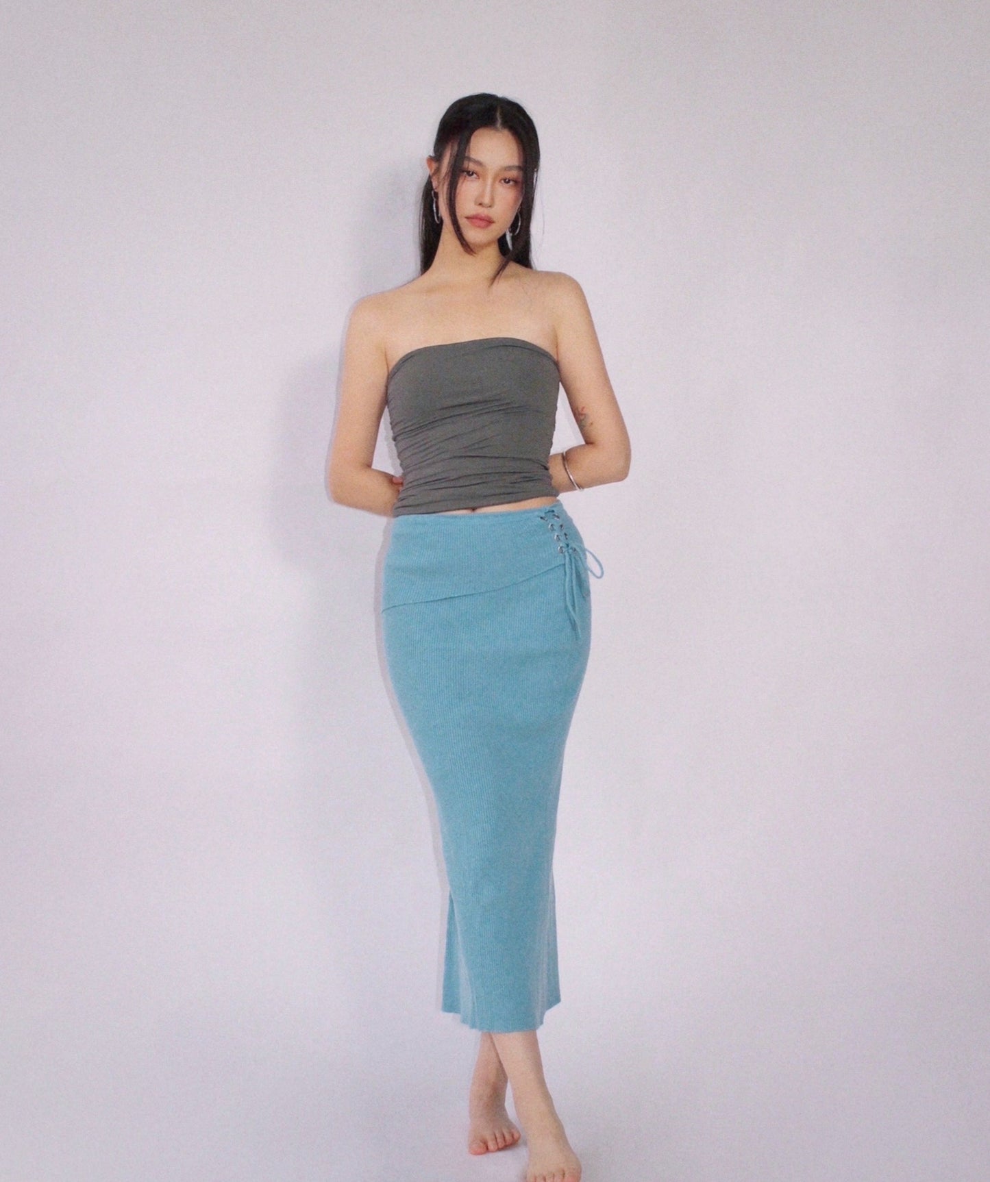 Alyx Corset Midi Skirt - MISTY BLUE