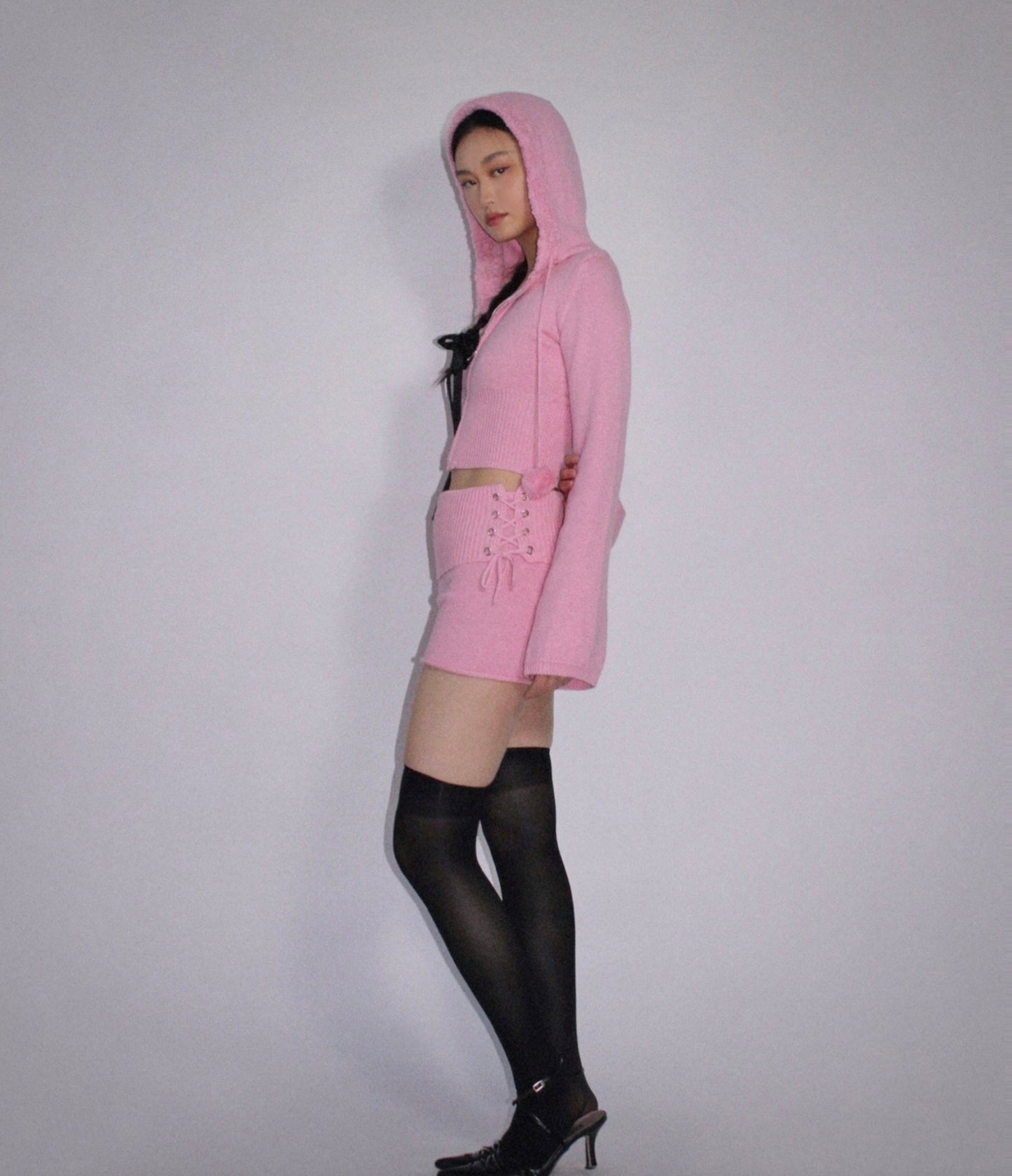 Cordelia Flared Sleeve Hoodie with Pom Pom Detail - FONDANT PINK