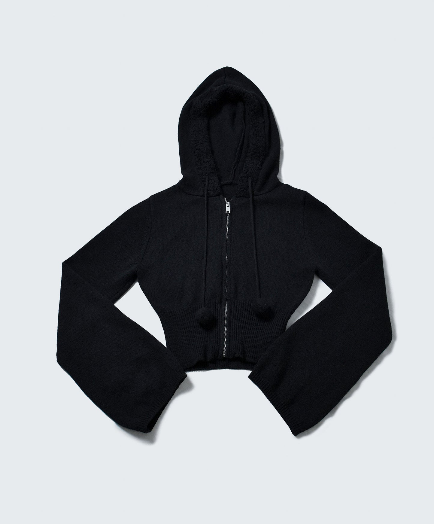 Cordelia Flared Sleeve Hoodie with Pom Pom Detail - LUNA BLACK