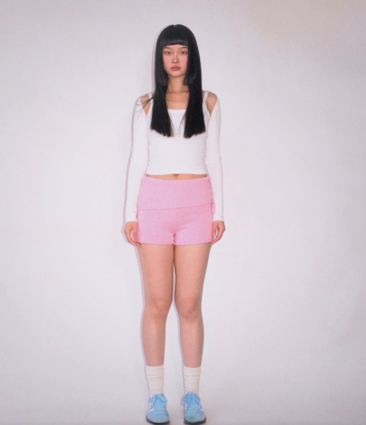 Cordelia Knit Shorts with Corset Detail - FONDANT PINK