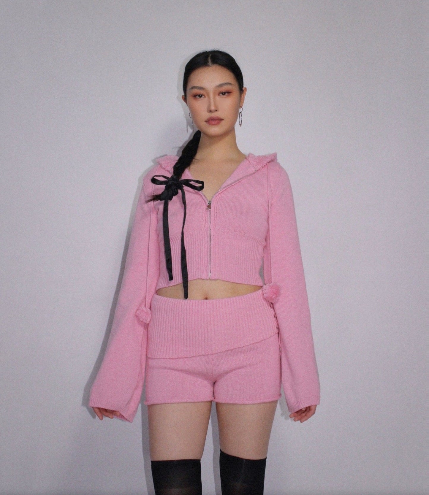 Cordelia Flared Sleeve Hoodie with Pom Pom Detail - FONDANT PINK