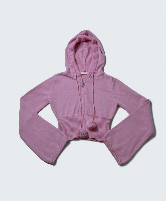 Cordelia Flared Sleeve Hoodie with Pom Pom Detail - FONDANT PINK